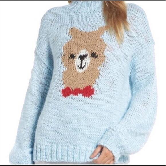 MAKE & MODEL SWEATER SOFT KNITTED WINTER BABY LLAMA RARE Sz L  BABY BLUE KAWAII - Picture 1 of 12